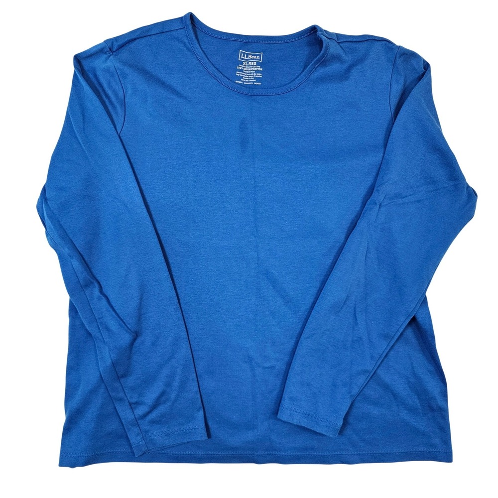 LL Bean Womens XL Blue Supima Cotton Long Sleeve‎ Crewneck Tee Shirt 207240